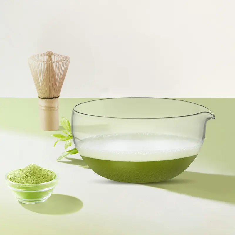 Mangkuk Matcha kaca gaya Jepang tradisional bening dengan cangkir teh hijau cerat