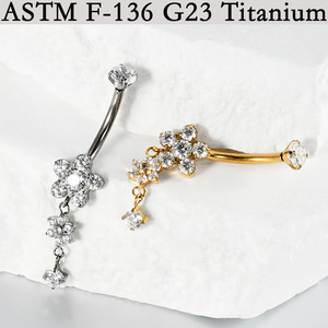 Gaby ASTM-F136 G23 Titane PVD Piercing Anneau de nombril fileté intérieurement avec zircon motif fleur étanche Bijou de corps - Product Image 4