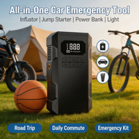 2-in-1 Multifunctional Power Bank Jump Starter 8000mAh Tire Inflator LED Light for Car SUV Motorcycle