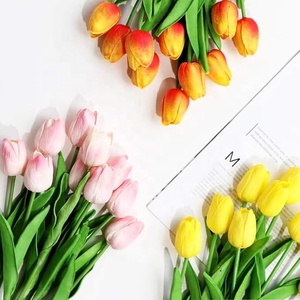 Flores artificiales tallos de tulipán de imitación sensación Real PU tulipanes <span class=keywords><strong>amarillo</strong></span> aspecto Real flores falsas decoración de fiesta a granel - Product Image 2