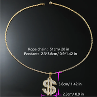 Collier Hip Hop en alliage avec strass et pendentif dollar US pour homme et femme, chaîne corde