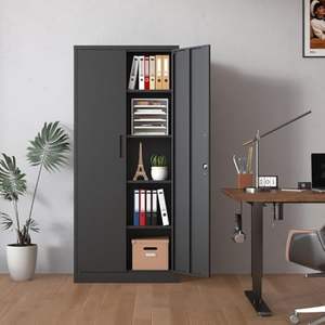 조정 가능한 선반이있는 2 도어 금속 보관 캐비닛 스틸 키가 큰 파일 캐비닛, 창고 차고 홈 오피스용 스틸 로커 - Product Image 2