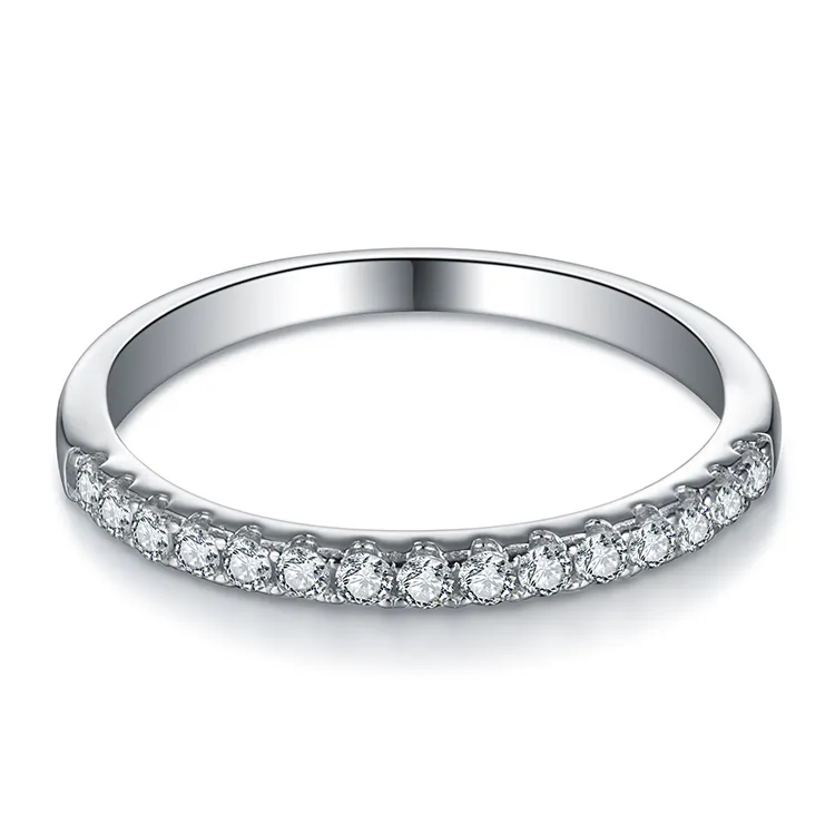 Trang Sức Cưới Tùy Chỉnh Pave Moissanite Petite Diamond Half Eternity Band Nhẫn Có Thể Xếp Chồng Lên Nhau