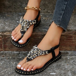 Sparkly Flat Sandals For Women Women's Rhinestone Flat Sandals