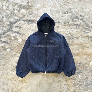 Fabricant de vestes zippées personnalisées en jean délavé vintage, sweats à capuche en jean surdimensionnés, chauds et matelassés - Product Image 1