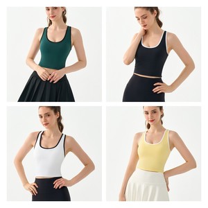 Vente en gros col en <span class=keywords><strong>U</strong></span> personnalisé tricoté haut torsadé à la mode décontracté coupe ajustée anti-transpiration sous les bras chemises pour femmes - Product Image 2