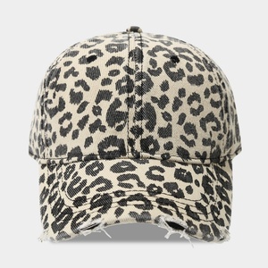 Gorras de Béisbol Bordadas Personalizadas al por Mayor, Gorra de Sarga de Algodón con Estampado de Leopardo, Desgastada y Rasgada, con Visera Curva, Unisex - Product Image 6