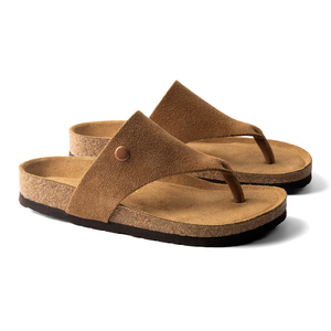 Lover per tutti gli usi in pelle di mucca <span class=keywords><strong>sandali</strong></span> piatti in sughero <span class=keywords><strong>con</strong></span> fettuccia regolabile pantofole infradito da spiaggia - Product Image 3