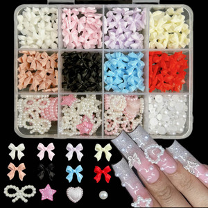 12 Grilles d'accessoires mixtes pour nail art : nœuds, résine, DIY, cœurs, perles, étoiles – Matériaux polyvalents pour ongles, modèle à poser - Product Image 2