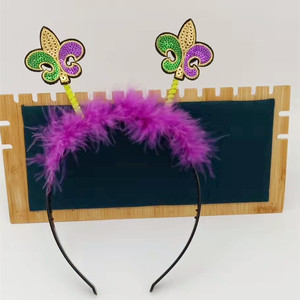Fascia per Capelli Mardi Gras con Fleur-de-Lis Viola Verde Oro, Fascia con Paillettes <span class=keywords><strong>e</strong></span> Piume per Feste <span class=keywords><strong>e</strong></span> Festival - Product Image 3