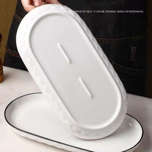 Assiette de poisson rectangulaire en céramique minimaliste nordique de 12 pouces avec relief épais et motif végétal assiette à <span class=keywords><strong>sushi</strong></span> créative personnalisée - Product Image 3