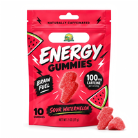 Gummies Énergisantes Marque Blanche 10 Pièces Véganes Saveur Framboise Bleue Concentration Intense avec Vitamine C, Caféine, Ashwagandha, Extrait de Thé Vert OEM