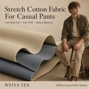 Tela de Sarga Elástica de Polialgodón Sólido con Spandex, Teñida a Medida, Suave al Tacto, de Gran Volumen, para Pantalones de Hombre - Product Image 1