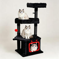 Arbre à chat de luxe gothique moderne, tour d'activités pour chat d'intérieur, griffoir en peluche, jouet en sisal, 3 niveaux, montage facile, 104 cm, tout en carton