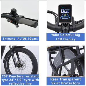 Vélo cargo électrique 24'' 50-55km <span class=keywords><strong>Shimano</strong></span> 7 vitesses Moteur arrière sans balais 48V 15AH Batterie lithium 250W Marchepieds en aluminium - Product Image 3