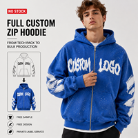 Sweat à capuche zippé personnalisé avec impression Splash Ink, veste à capuche oversize délavée avec fermeture éclair intégrale, logo personnalisé pour style urbain