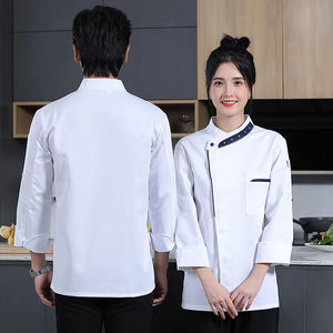 Durable Cotton Polyester Chef <b>Work</b> Jacket Long Sleeve Anti-Pilling Wash-Resistant Kitchen Wear - Product Image 3