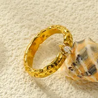 Schicker Gehämmerter Offener Verstellbarer Edelstahlring mit Marquise-Zirkon-Besatz, Vergoldet, Modischer Fingerring für Damen, Tägliches Tragen