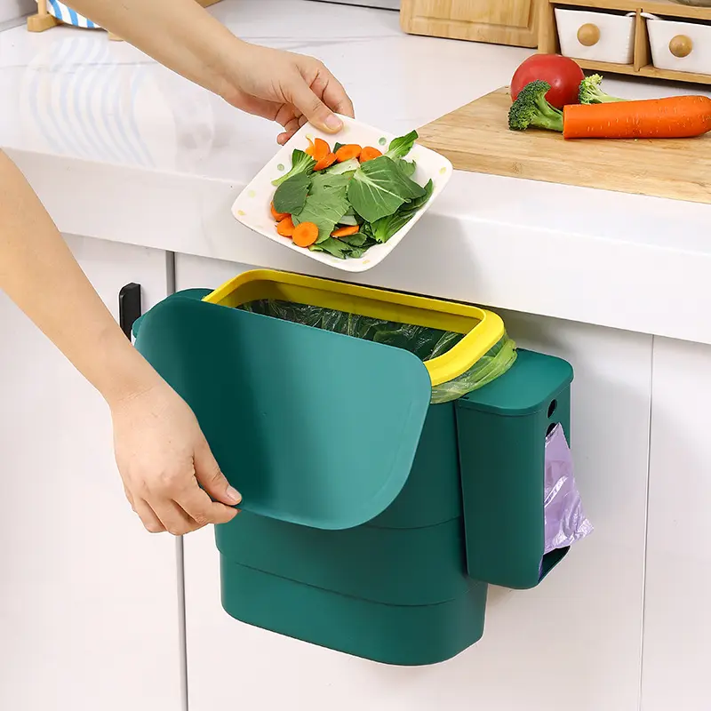 Tempat Sampah Dapur Plastik Gantung Dapat Dilipat Kotak Penyimpanan Tempat Sampah dengan Tutup Geser