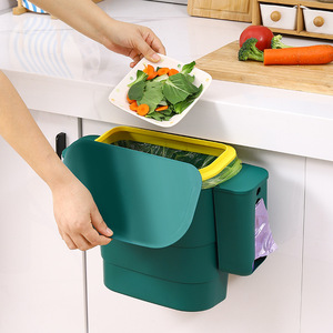 Kitchen Plastic Hanging Collapsible Trash Can Storage Box Waste Bin With Sliding Lid