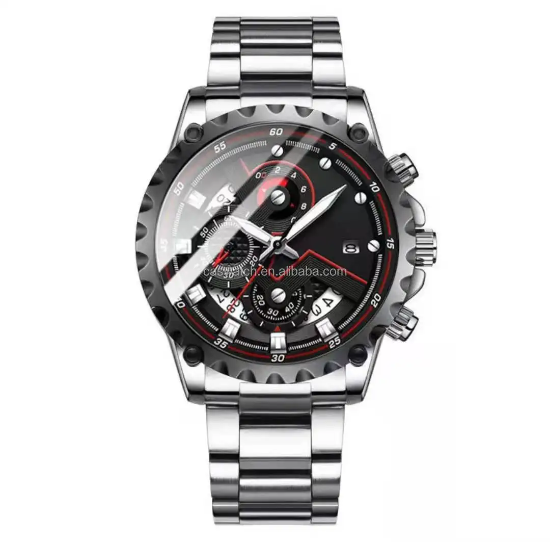Luxury custom watches for men stainless steel quartz movement steel chronograph men's watch