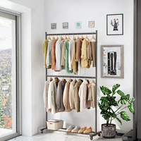 Porte-vêtements à double barre Lukzer avec roulettes |   MGS-006 |   Type de sol métallique robuste |   Porte-vêtements sur roulettes pour