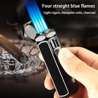 Briquet torche DEBANG à quatre flammes, briquet à cigares RECHARGEABLE avec réglage de la flamme
