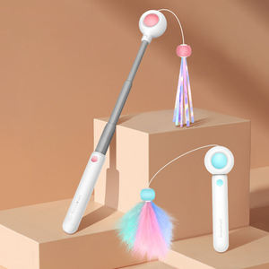 Jouet pour chat moderne, amusant et interactif, écologique, en ABS et PP coloré, extensible, avec pampille et plume - Product Image 1