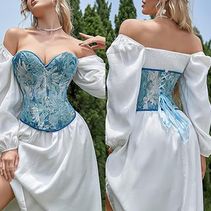 Korte Tube Top Dames Corset Monet Olieverfschilderij Stijl <span class=keywords><strong>Hot</strong></span> Girl Bone Overbust Corset Buikcontrole Push-up Borstvormer - Product Image 2