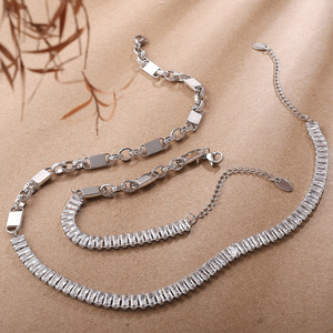 Stainless Steel Zircon Necklace And <b>Bracelet</b> <b>Set</b> 18K Gold Plated Geometric Design Unisex Hip Hop Jewelry Gift <b>Set</b> - Product Image 3