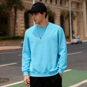 W50013 <span class=keywords><strong>Felpe</strong></span> da Uomo Premium Streetwear <span class=keywords><strong>Tinta</strong></span> <span class=keywords><strong>Unita</strong></span> con Logo Personalizzato in Cotone Girocollo Manica Lunga Pullover Lavorato a Maglia - Product Image 2