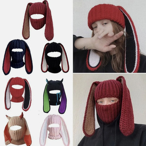 Gorro de Invierno de Ganchillo Hecho a Mano al por Mayor para Hombre y Mujer con Orejeras y Máscara Facial, Gorro de Esquí con Orejas de Conejo Largas para Halloween, Pasamontañas - Product Image 3