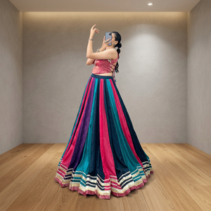 <b>Women</b> Rayon <b>Lehenga</b> Choli Set Printed Ethnic Indian Outfit Gota Patti Mirror Work Navratri Special Floor-Length Quick Dry - Product Image 1