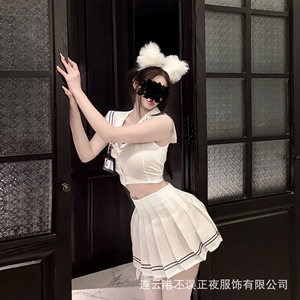 Conjunto de lencería sexy de Lianyungang, modelo "Never Missing the Time", conjunto universitario JK, uniforme azul marino puro y seductor, pijamas qqny - Product Image 5