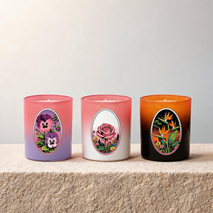 Vela de cera de soja perfumada en frasco de vidrio con ilustración floral vintage de lujo para decoración del hogar con efecto degradado, venta al por mayor, etiqueta privada, a granel. - Product Image 2