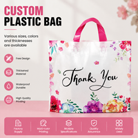 Sac en plastique transparent pour emporter, avec poignée solide, imprimé avec un logo personnalisé, rose et blanc, pour les courses