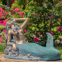 Statue de sirène en bronze coulé artisanal de grande taille avec base en marbre pour la décoration de jardin, fontaine, patio, résistante aux intempéries, lourde, pour extérieur