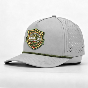 หมวกแก๊ปทรงทรัคเกอร์แบบ 5 แผง ตัดด้วยเลเซอร์ พร้อมรูระบายอากาศ ผลิตจากโพลีเอสเตอร์ คุณภาพพรีเมียม  ตกแต่งด้วยโลโก้แบบแพทช์ยาง PVC ซิลิโคนตามสั่ง - Product Image 1