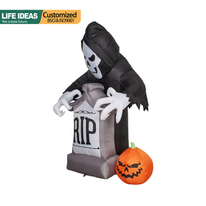 6FT <strong>Halloween</strong> Inflatable Grim Reaper Stand Behind Tombstone with Pumpkin for <strong>Halloween</strong> Party Indoor Yard Lawn Decor