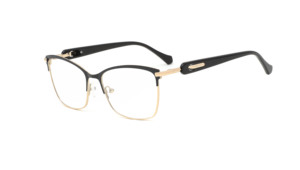 Lunettes œil <span class=keywords><strong>de</strong></span> chat semi-cerclées noir-or sophistiquées, la monture en métal contrasté allie le glamour rétro à l'élégance moderne du bureau - Product Image 2