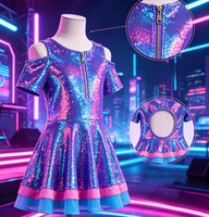 Robes de danse jazz pour filles en tissu pailleté vert et rose vif avec jupe tutu, costume de ballet pour spectacle