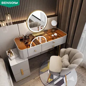 Mobilier de chambre nordique blanc vanité beauté maquillage moderne commode en bois avec miroir et tabouret coiffeuse pour chambre