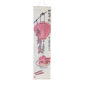 Chinese New Year Wall Hanging Tapestry Vertical Red Lantern Zen Art Home Decor Bamboo Wooden Rectangle Single Piece - Product Image 5