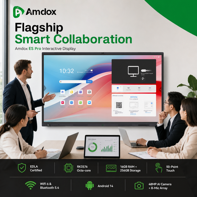 Amdox 4K Smart Board 55 65 75 86 Inch Interactive Flat Panel Touch Screen Whiteboard with IWB Screen Share DMS Software