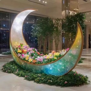 Coloré Lune Fleur Arrangement <span class=keywords><strong>Netflix</strong></span> Creative Photo Shooting Mall Décoration Extérieure Résine Artisanat - Product Image 3
