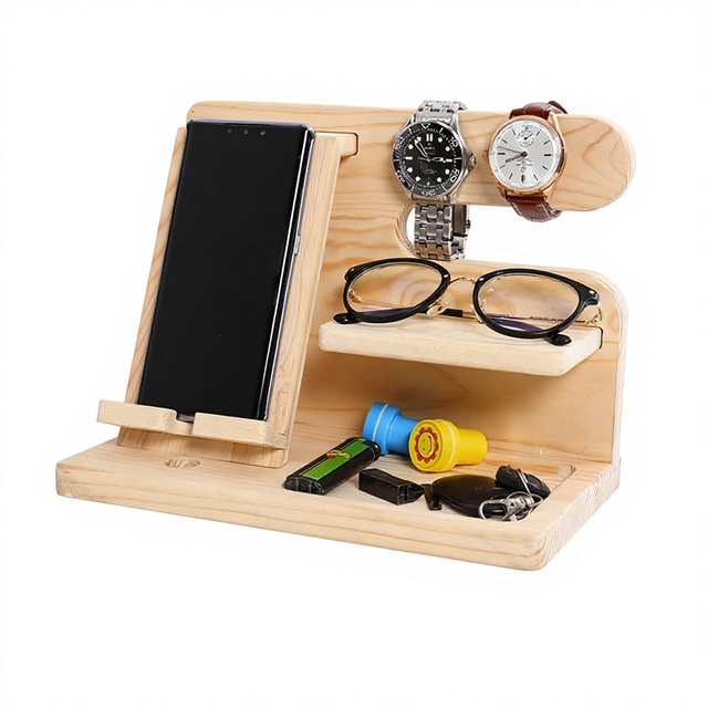 Wooden Desktop Mobile Phone Case Bracket Solid Wood Mobile Phone Holder Lazy Man Storage Finishing Artifact Multifunctional