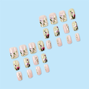 24 piezas de prensa floral de acrílico <span class=keywords><strong>en</strong></span> <span class=keywords><strong>uñas</strong></span> postizas verde francés <span class=keywords><strong>uñas</strong></span> postizas <span class=keywords><strong>con</strong></span> <span class=keywords><strong>flores</strong></span> mariposa cubierta completa puntas de <span class=keywords><strong>uñas</strong></span> cuadradas - Product Image 4