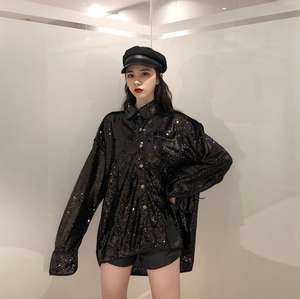 Vente en gros Nouvelle arrivée Printemps Nouveau Blingbling Blouses Femmes Paillettes À Manches Longues Chemise Décontractée <span class=keywords><strong>Femme</strong></span> Mode Surdimensionné Haut à Paillettes - Product Image 4