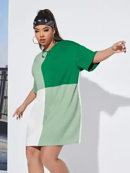 בלוק צבע הקיץ הסיטונאי חולצת טריקו לנשים בגודל מדי שנה כותנה אורגני מזדמן בתוספת שמלת קיץ גודל נשים בתפזורת