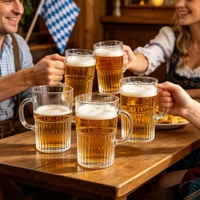 Tasses à café en verre côtelé transparent avec poignées, style vintage à rayures verticales, pour bière et thé, pour la maison, le bar, la restauration, la vaisselle de table